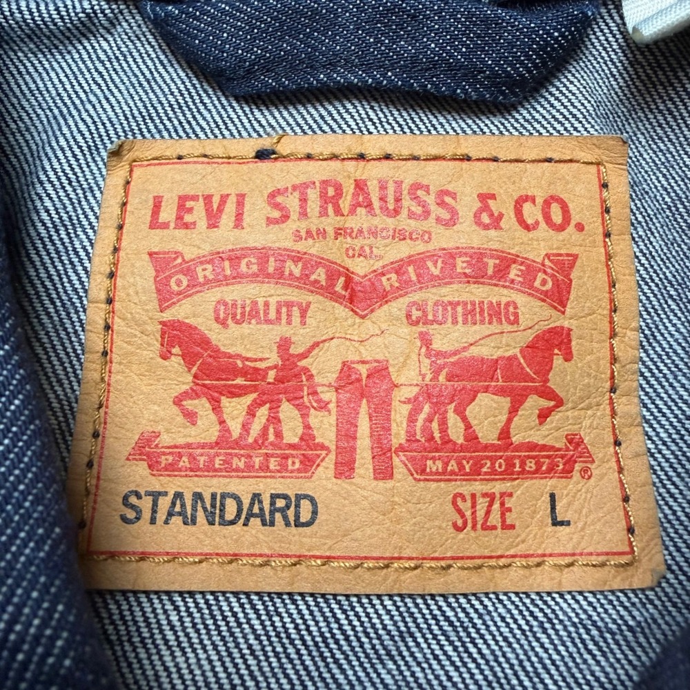 Levi's Trucker Jacket Men Large Dark Indigo Blue Standard Fit Denim Coat New - Picture 5 of 9